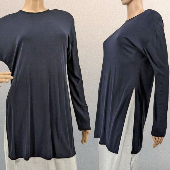 Vintage Yeohlee New York Tunic Blouse Navy Blue Shoulder Pads Size Large - Picture 14 of 14